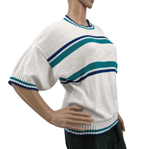 Vintage 80s Cristin Stevens Sweater Top Mock Neck Argyle Knit Size M - Picture 1 of 9